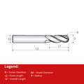 Widin Carbide End Mill For Stainless & Exotics - Ball Nose 4 Flute Variable Helix- 4mm thumbnail 2