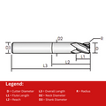 Widin Carbide Corner Radius End Mill - 4 Flute Stub Cut Length - 1mm x 6mm x R0.3(4mm Shank) thumbnail 2