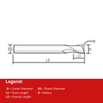 Widin Carbide Corner Radius End Mill - 2 Flute Long Shank - 2.5mm x R0.1