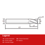 Widin Carbide Corner Radius End Mill - 4 Flute Long Shank - 12mm x R0.3