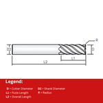 Widin Carbide Corner Radius End Mill - 6 Flute 45Â° Helix Long Shank - 6mm x R1.0