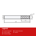 Widin Carbide Corner Radius End Mill - 6 Flute 45Â° Helix Long Shank - 6mm x R0.5 thumbnail 2