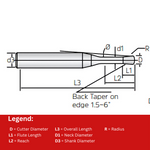Widin Carbide Corner Radius End Mill - 2 Flute Long Neck Back Draft Type - 0.4mm x3.5mm x R0.05