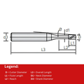 Vortex Long Neck Flat 2 Flute Carbide End Mill - TiSiN Coated - Square Edge - 0.2mm cutter dia x 1mm Reach thumbnail 2