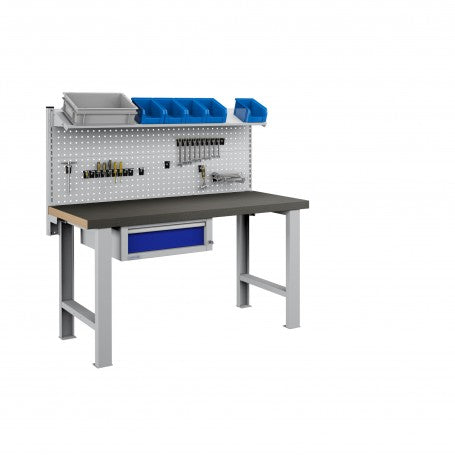 Polstore Workbench Combo - 1 Draw, 2 Panels & 1 Shelf Multiplex - Rubber Cover - Light Grey/dark Blue - 1500mm(w) x 750mm(d)