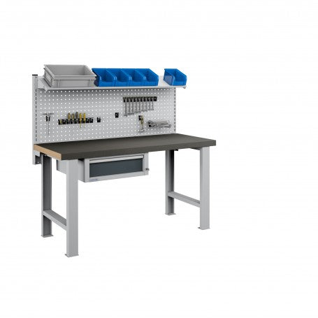 Polstore Workbench Combo - 1 Draw, 2 Panels & 1 Shelf Multiplex - Rubber Cover - Light Grey/Dark Grey - 1500mm(w) x 750mm(d)