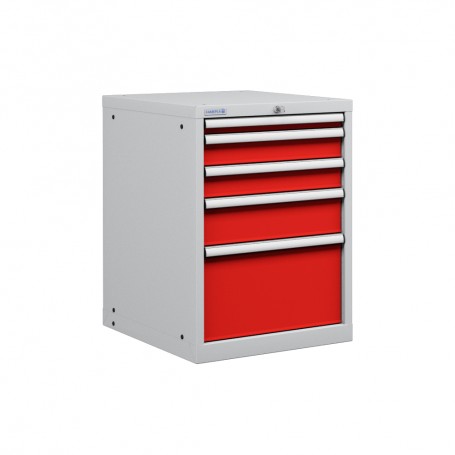 Polstore Cabinet Combo - 5 Drawers 27x36EH - 90% Extension - Light Grey/Red - 564mm(w) x 800mm(h)