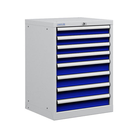 Polstore Cabinet - 8 Drawers 27x27EH - 100% Extension - Light Grey/Dark Blue - 564mm(W) x 572mm(D) x 850mm(H)