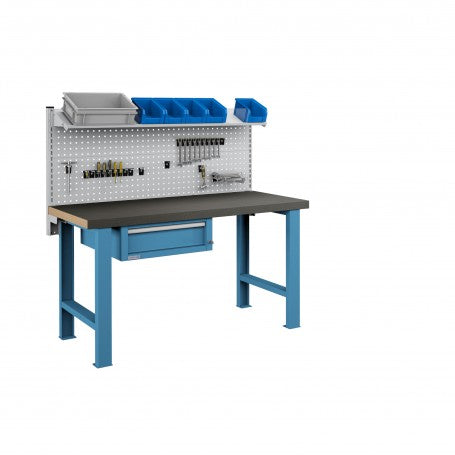 Polstore Workbench Combo - 1 Draw, 2 Panels & 1 Shelf Multiplex - Rubber Cover - Light Blue - 1500mm(w) x 750mm(d)