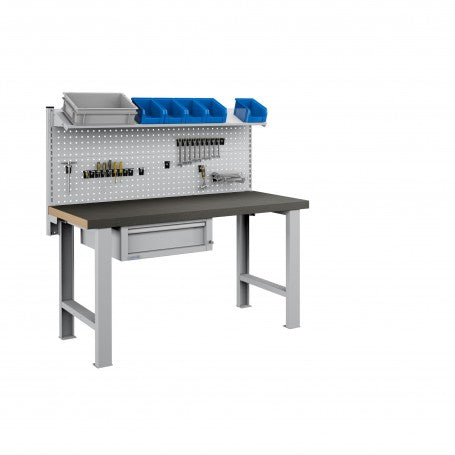 Polstore Workbench Combo - 1 Draw, 2 Panels & 1 Shelf Multiplex - Rubber Cover - Light Grey - 1500mm(w) x 750mm(d)