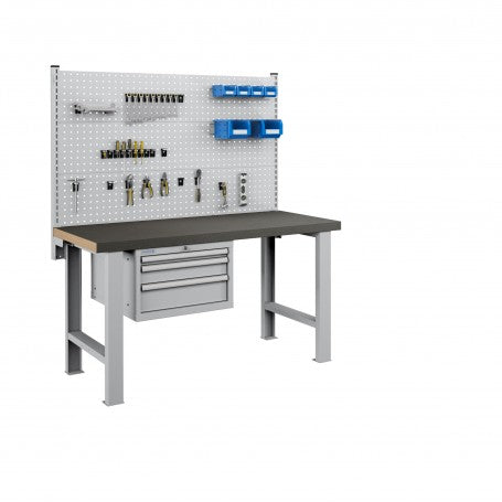 Polstore Workbench Combo - 3 Draws & 3 Panels Multiplex Top - Rubber Cover - Light Grey - 1500mm(w) x 750mm(d)