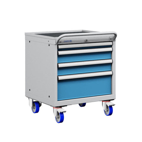 Polstore Mobile Cabinet - 4 Drawers 27x27EH - Light Grey/Light Blue - 572mm(W) x 627mm(D) x 705mm(H)