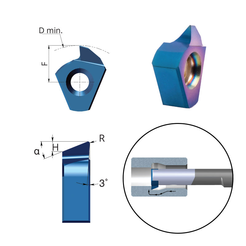 Carmex Small Indexable Carbide Insert Boring & Profiling - T8 - 22° - 9.2mm Min Bore - R0.1