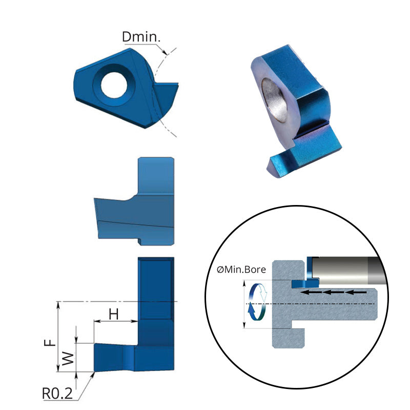 Carmex Small Indexable Carbide Insert Face Grooving External - T10 - 12mm Min Bore - 1mm Width - 1.5mm Groove Depth