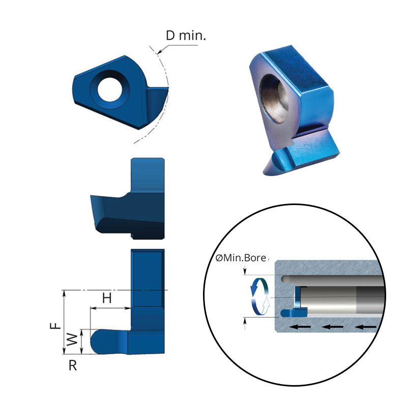 Carmex Small Indexable Carbide Insert Face Grooving Full Radius Internal - T10 - 14mm Min Bore - 1mm Width - R0.5