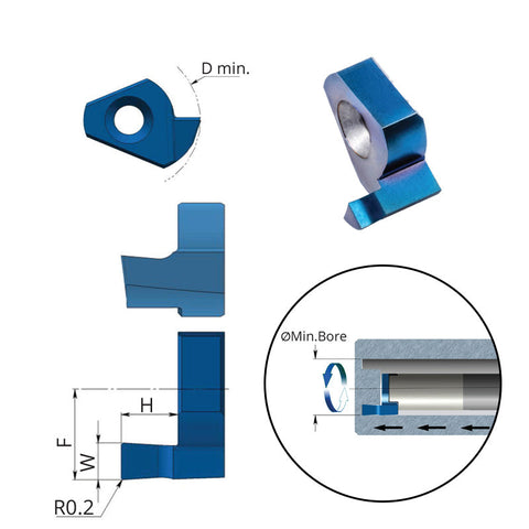 Carmex Small Indexable Carbide Insert Face Grooving Internal - T10 - 14mm Min Bore - 2.5mm Width - 5mm Groove Depth