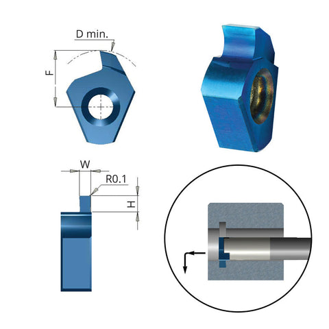 Carmex Small Indexable Carbide Grooving Insert -T10 - 12.3mm Min Bore - 1mm Width