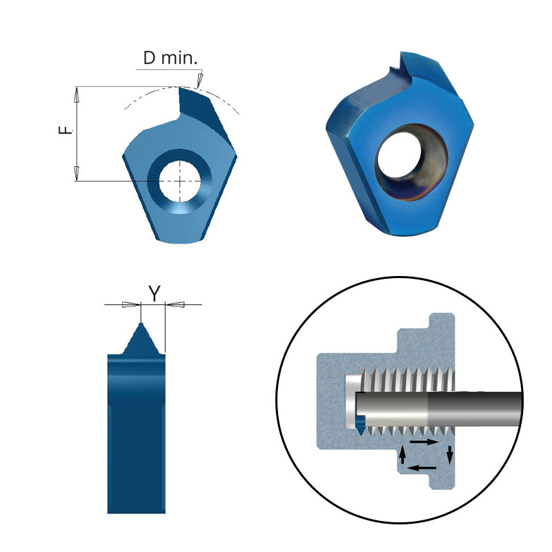 Carmex Small Indexable Carbide Insert - Threading Partial Profile 60° - T8 - 8mm Min Bore