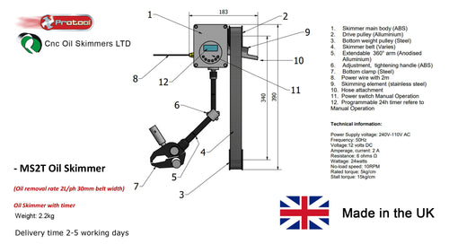 Complete Oil Skimmer with integrated timer MS2T