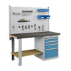Polstore Workbench Combo - 5 Draws & 3 Panels Multiplex Top - Rubber Cover - Light Blue - 1500mm(w) x 750mm(d) thumbnail 1
