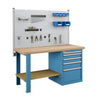 Polstore Workbench Combo - 5 Draws & 3 Panels Multiplex Top - Light Blue - 1500mm(w) x 750mm(d) thumbnail 1