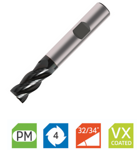 Europa Tools Powder Metal End Mill - 4 Flute Multiple Helix - 8mm
