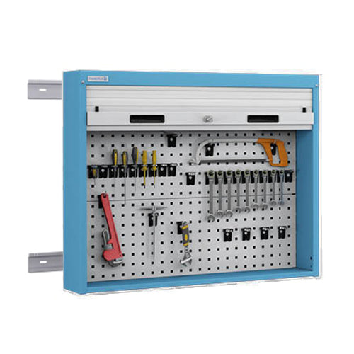 Polstore Roller Shutter Cabinet - Fixed to Worktop - Light Blue - 952mm (w) x 210mm (d) x 810mm (h)