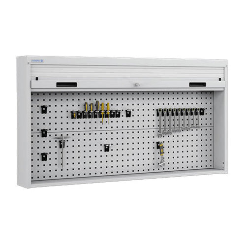 Polstore Roller Shutter Cabinet - Fixed to Worktop - Light Grey - 1419mm (w) x 210mm (d) x 1114mm (h)