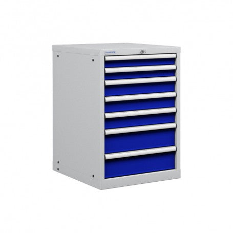Polstore Cabinet - 7 Drawers 27x36EH - 100% Extension - Light Grey/Dark Blue - 564mm(W) x 725mm(D) x 850mm(H)