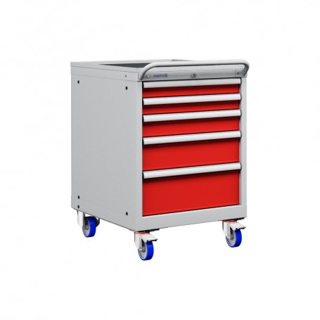 Polstore Mobile Cabinets - 5 Drawers 27x36EH - 90% Extension - Light Grey/Red - 572mm(W) x 780mm(D) x 872mm(H)