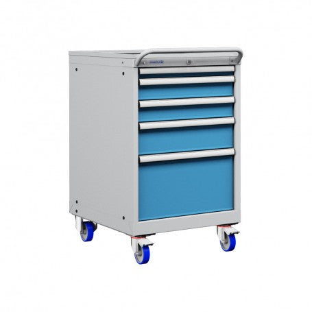 Polstore Mobile Cabinet - 5 Drawers 27x36EH - 90% Extension - Light Grey/Light Blue - 572mm(W) x 780mm(D) x 972mm(H)