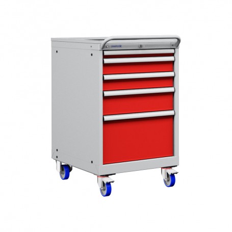 Polstore Mobile Cabinet - 5 Drawers 27x36EH - 100% Extension - Light Grey/Red - 572mm(W) x 780mm(D) x 972mm(H)
