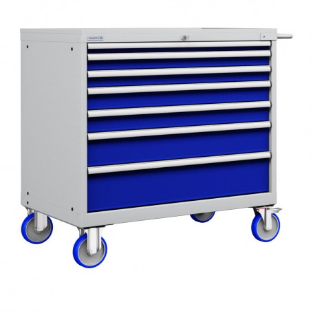 Polstore Mobile Cabinet - 7 Drawers 54x36EH - 100% Extension - Light Grey/Dark Blue - 1108mm(W) x 733mm(D) x 1040mm(H)