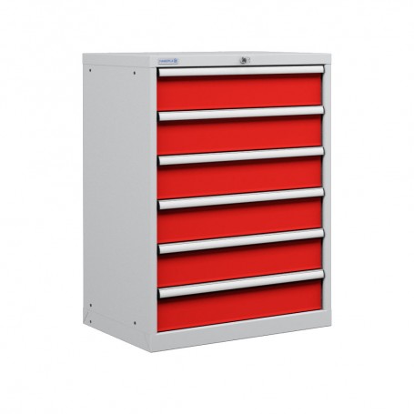 Polstore Cabinet - 6 Drawers 36x27EH - 100% Extension - Light Grey/Red - 717mm(W) x 572mm(D) x 1000mm(H)