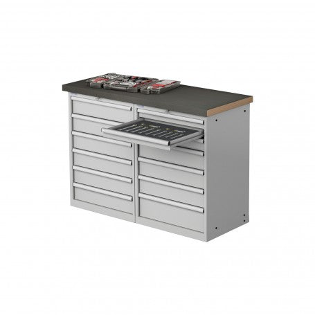 Polstore Workstation - 13 Drawers 36x27EH - 100% Extension - Light Grey - 1500mm(W) x 600mm(D) x 1040mm(H)